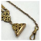 Watch Fob Chain Pendant - Ornate Filigree with 4 Vertical Bars, Gold Tone, 4.25 x 0.75 in