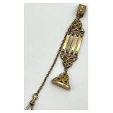 Watch Fob Chain Pendant - Ornate Filigree with 4 Vertical Bars, Gold Tone, 4.25 x 0.75 in