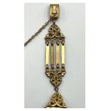 Watch Fob Chain Pendant - Ornate Filigree with 4 Vertical Bars, Gold Tone, 4.25 x 0.75 in