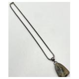 J. Levernier Sterling Agate Pendant on 8 inch Chain - 2 in long by 1 in wide by 0.25 in thick Cabochon