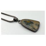 J. Levernier Sterling Agate Pendant on 8 inch Chain - 2 in long by 1 in wide by 0.25 in thick Cabochon