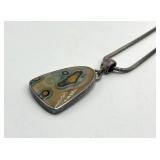 J. Levernier Sterling Agate Pendant on 8 inch Chain - 2 in long by 1 in wide by 0.25 in thick Cabochon