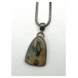J. Levernier Sterling Agate Pendant on 8 inch Chain - 2 in long by 1 in wide by 0.25 in thick Cabochon