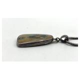 J. Levernier Sterling Agate Pendant on 8 inch Chain - 2 in long by 1 in wide by 0.25 in thick Cabochon