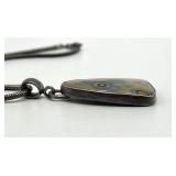 J. Levernier Sterling Agate Pendant on 8 inch Chain - 2 in long by 1 in wide by 0.25 in thick Cabochon
