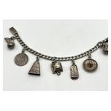 Mexican Sterling Silver Charm Bracelet, 6.5 in, Charms 0.5-0.75 in, 925