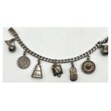 Mexican Sterling Silver Charm Bracelet, 6.5 in, Charms 0.5-0.75 in, 925