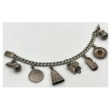Mexican Sterling Silver Charm Bracelet, 6.5 in, Charms 0.5-0.75 in, 925