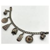 Mexican Sterling Silver Charm Bracelet, 6.5 in, Charms 0.5-0.75 in, 925