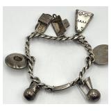 Mexican Sterling Silver Charm Bracelet, 6.5 in, Charms 0.5-0.75 in, 925
