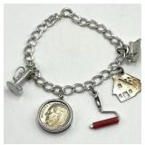 Vintage Charm Bracelet with Emergency Tag & Coin Charms - 7 in