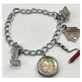 Vintage Charm Bracelet with Emergency Tag & Coin Charms - 7 in