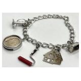 Vintage Charm Bracelet with Emergency Tag & Coin Charms - 7 in