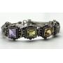 Indonesian 925 Sterling Silver Bracelet - 8 in Length, Multicolor Square Gemstones