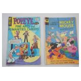2ct Vintage Comics: Popeye E-14. 1973. King; Walt Disney and Mickey Mouse, No. 165, August, 1976. Whitman