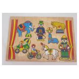 4ct Vintage Wooden Shape Peg Puzzles. Farm, Circus, Space, Bears in School