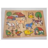 4ct Vintage Wooden Shape Peg Puzzles. Farm, Circus, Space, Bears in School