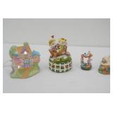 Vintage Hand-Painted Porcelain Light-Up Easter House, Music Box, and Other Figurines