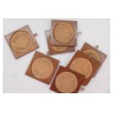 Vintage Enesco 1980s Horse Saddle Coaster Box & 8 Coasters.