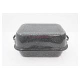Black Speckled Enamel Roasting Pan with Lid. Rectangle 15.5"x11"x8.5" (with roasting bags)