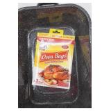 Black Speckled Enamel Roasting Pan with Lid. Rectangle 15.5"x11"x8.5" (with roasting bags)