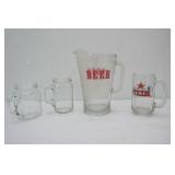 Vintage Glass Beer Pitcher & Mugs