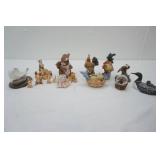Collection of vintage porcelain & resin figurines; vintage plastic bunny cake toppers