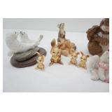 Collection of vintage porcelain & resin figurines; vintage plastic bunny cake toppers