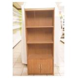 Pressed wood bookshelf with small cabinet. 24Wx9"Dx59"H
