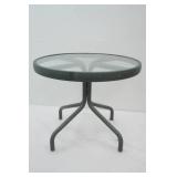 Small Glass & Metal Patio Table. 17" tall by 20" diameter
