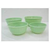 Vintage Anchor Hocking Fire-King Jadeite Green Milk Glass Swirl Mixing Bowls (nesting bowls)
