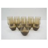 Set of 10 Vintage Anchor Hocking "Regal" Optic Swirled smoke-tinted amber glass tumblers