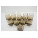 Set of 10 Vintage Anchor Hocking "Regal" Optic Swirled smoke-tinted amber glass tumblers