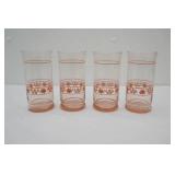 Set of 4 Vintage Libbey Glass in Capri Pattern. Peach pink floral design