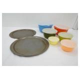Pizza Pans & Vintage Food Storage Container Set (poly nesting bowls with lids)
