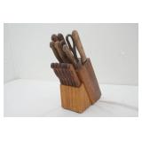 Vintage Cutlery Knife Set w/Wooden Block. Tramontina Inox-Stainless-Brazil