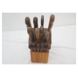 Vintage Cutlery Knife Set w/Wooden Block. Tramontina Inox-Stainless-Brazil
