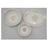 Vintage SCIO Pottery "Golden Wheat Fleur De Lis" Platter, Serving Bowl & 8 berry bowls