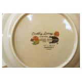 Vintage Country Living Stoneware Harvest Pattern Dinner plates; 1 larger serving plate, small plates, small crock