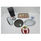 Kitchenware Lot: NEW Farberware Coffee Carafe, Vintage Minnesota Metal Pate, Silver-toned serving platters and more