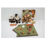 Fall Decor, Wooden, Resin, Wreath, Plush Bear Pilgrims
