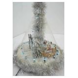 Vintage Fishing Line Christmas Tree Display. Skate Rink, Park Scene. Light-Up Decor. 16" tall