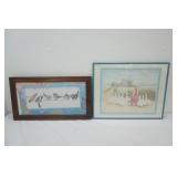 Embroidered Bird Framed Wall Art: Golden Bee "Birds on a Line" Vintage Framed Print "Girl with Geese" by Eugene Laforet