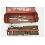 Vintage Red Metal Tool Box and Contents