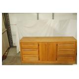 Solid Oak Chest of Drawers 65"x16.5"x 30" & Tri-Fold Mirror (28"-14"-14")
