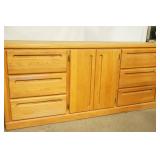 Solid Oak Chest of Drawers 65"x16.5"x 30" & Tri-Fold Mirror (28"-14"-14")
