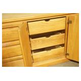 Solid Oak Chest of Drawers 65"x16.5"x 30" & Tri-Fold Mirror (28"-14"-14")