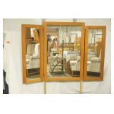 Solid Oak Chest of Drawers 65"x16.5"x 30" & Tri-Fold Mirror (28"-14"-14")