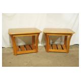 Pair of Oak Side Tables 27"x21"x20". Gold-Tone inlay details