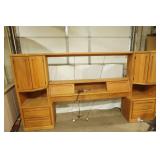 Solid Oak Lighted Headboard with Cabinets, and Mirrors. 111" wide by 5